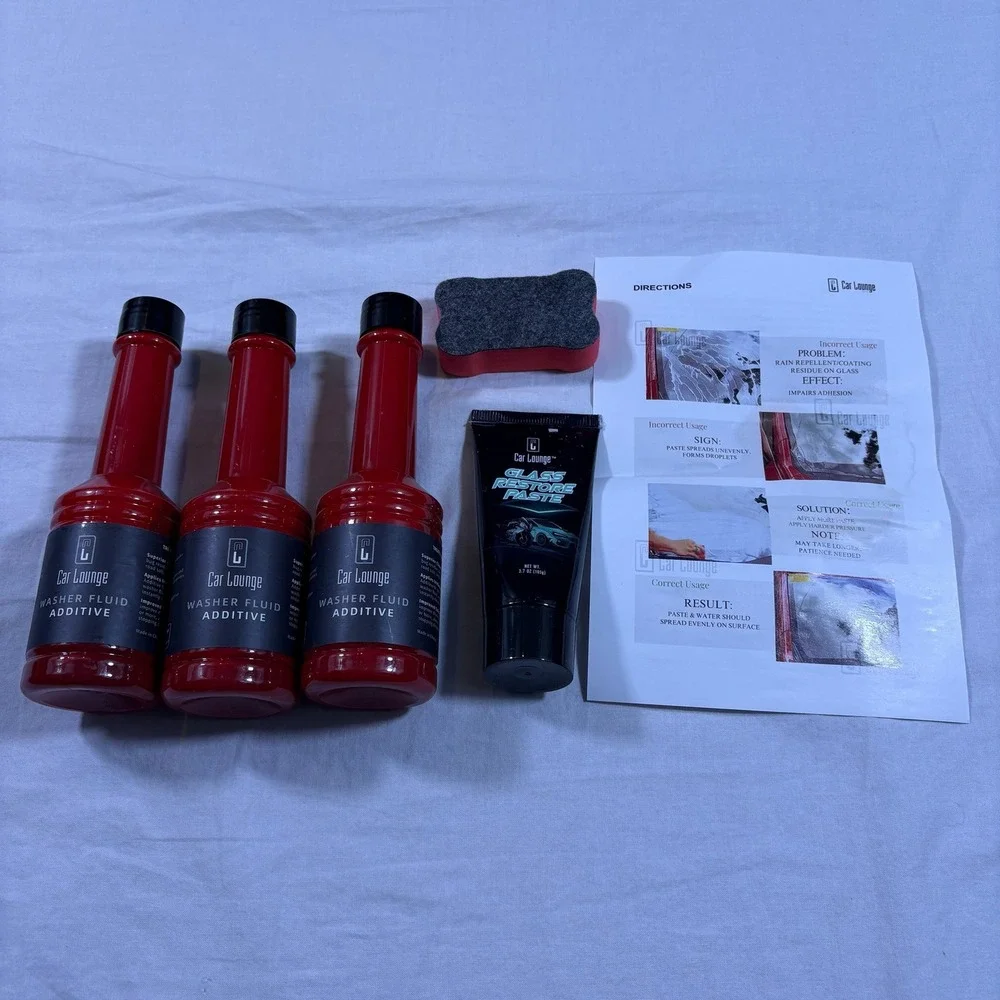 Car Lounge Washer‎ Fluid Additive 3 Bottles & Glass Restore Paste Kit